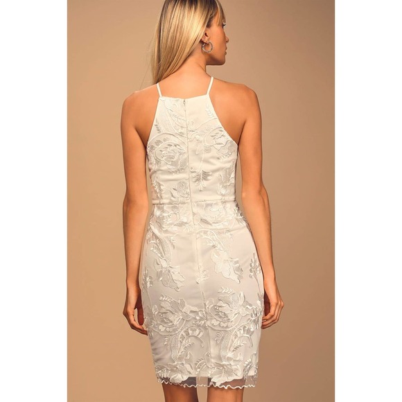 Lulus Small In the Moment White Embroidered Dress Lace V Neck Sleeveless Mini - Picture 3 of 14